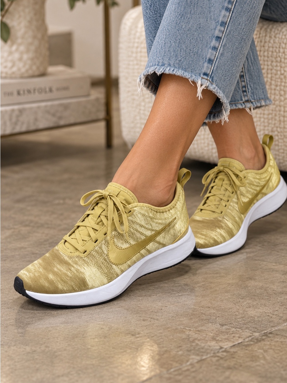 Nike Dualtone Racer Women's Metallic Gold Knit Sneakers